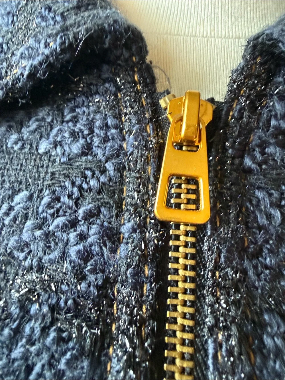 Tory Burch Black Bouclé Zip-Front Jacket with Gold Zip